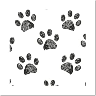 Seamless black paw Posters and Art